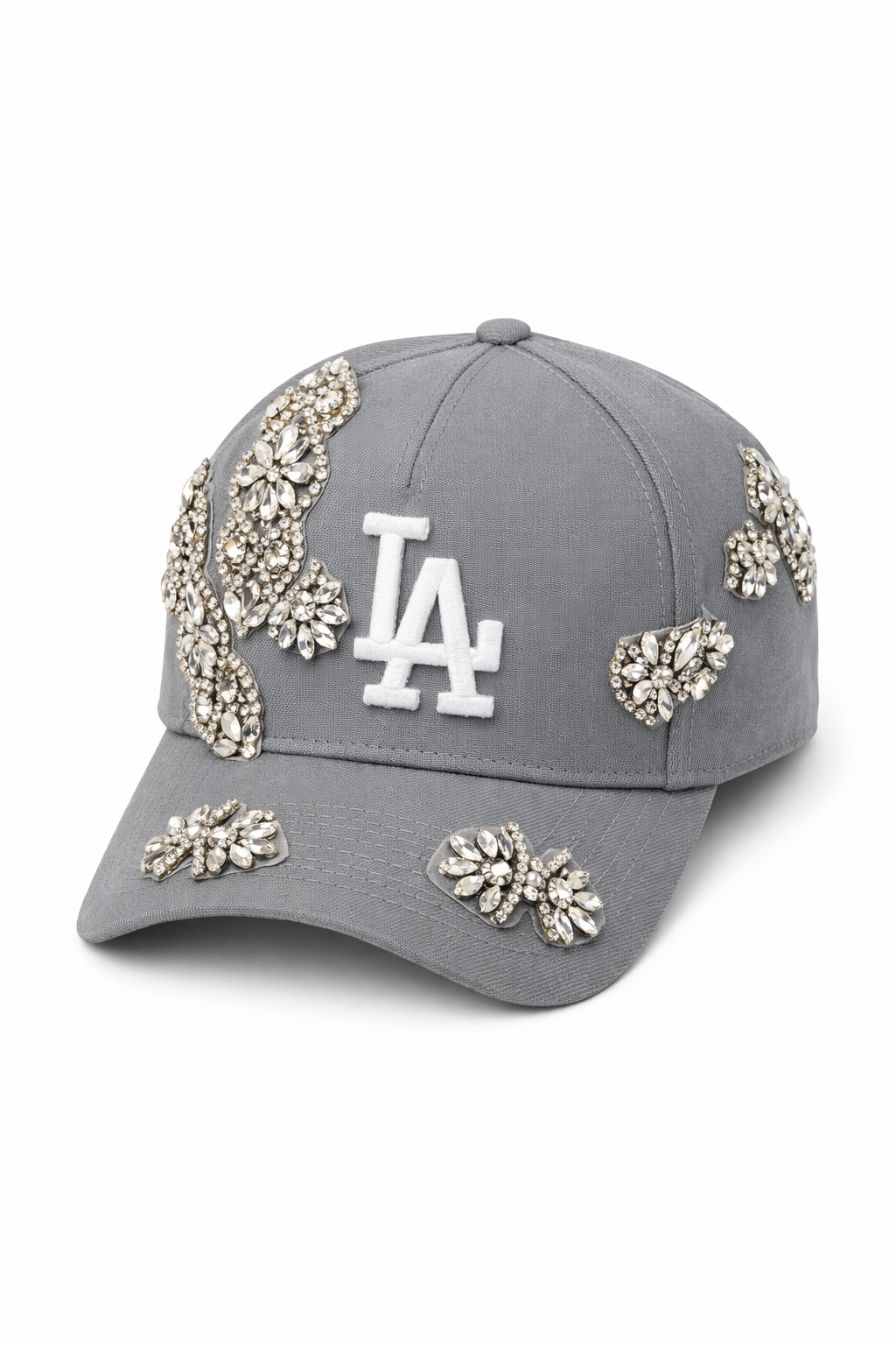 LA Luxe Crystal Embellished Baseball Cap – Gray